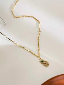 Monlansher 1 pezzo Collana da donna in acciaio inossidabile con pendente fatto a mano a goccia di smalto a forma di frutta, design alla moda, fresco e carino, stilosa e versatile per uso quotidiano