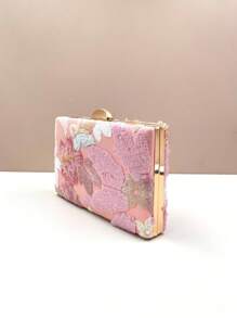 Mini lila Abendtasche (zufälliges Muster, einzigartig), elegante und raffinierte Clutch Tasche der Frau mit paillettenbestickter Stickerei, quadratisches Design geeignet für Party, Hochzeit, Ball