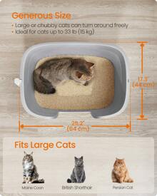 Feandrea Extra Large Cat Litter Box With Hide Sides, Includes Litter Catcher Board, Storage Box, Scoop, For Large Cats, Grey - Grey - View 3