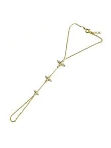 1 pieza Brazalete con anillo floral conectado, decoraciones elegantes y versátiles de cadena de mano con zirconia sintética para mujeres