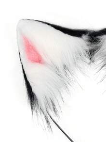 Hand Made Imitation Cat Ear Hair Hoop Fox Tail Accessorize Second Element Animal Ear Animal Tail Set Collar Hair Clip - Black and White - View 3