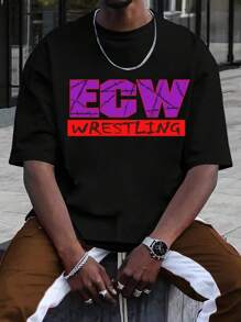 Vintage 90s ECW Extreme Wrestling The Ask Kicking Begin T-Shirt Large Rare! Fashion Print T-Shirt , Men's 220g New Summer Casual Round Neck Heavy Pure Cotton Short-Sleeved T-Shirt - 黑色 - 查看 1