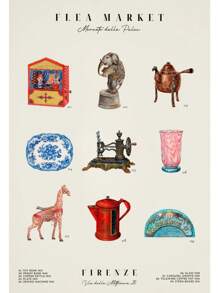 1 件复古跳蚤市场佛罗伦萨旧古董海报印刷装饰帆布画客厅卧室房间墙壁艺术家居装饰无框架 - 彩色 - 查看 19