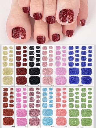 6pcs/Set Self-Adhesive Glitter Toe Nail Stickers Vibrant Metallic Sparkle Colors For Bold, DIY Nail Strips For Girls Gift