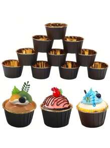 50 件/套一次性 PET 涂层蛋糕和甜点杯，（可选盖子），耐热光面纸杯蛋糕衬垫，松饼模具，烘焙工具，带边纸杯蛋糕杯，蛋糕托盘，适用于婚礼、复活节、母亲节、毕业典礼、生日派对