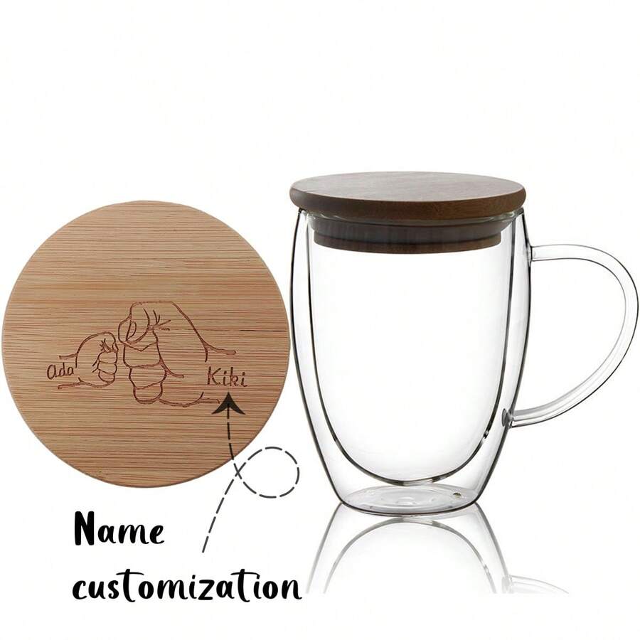 1个个性定制名字定制带手柄咖啡杯双层耐热玻璃杯创意保温热水杯冷饮牛奶杯果汁杯马克杯