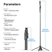 Tripé com Rastreamento Facial Automático para Smartphones, Bastão Selfie Bluetooth Retrátil 3 em 1 de Alumínio, Tripé para Telefone com Rotação de 360°, Controle Remoto Sem Fio e Suporte para Telefone, Bastão Selfie Tripé para iPhone 16/15/14/13/12 Pro, Android, Preto