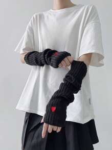 1 Pair Street Style Decorative Sleeve Cuffs, Girl Y2K Millennium Inspired Arm Warmers, Student Subculture Butterfly Embroidery Arm Sleeves, Simple Japanese Style Fingerless Knit Gloves, Fashionable Arm Warmers