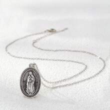 1 pieza Collar con colgante de la Virgen María en tono plateado antiguo, adecuado para uso diario de mujeres