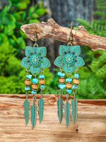 TopHanqi 12 对复古铜波西米亚风格耳环套装，多元素时尚珠宝几何夸张混合蓝色流苏吊坠耳环适合日常、派对、篝火之夜，适合所有季节 - 銅色 - 查看 4