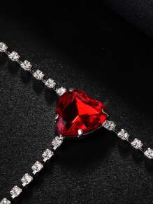1pc Silver Minimalist Fashion Red Heart Rhinestone Pendant Waist Chain Body Chain, Suitable For Nightclub