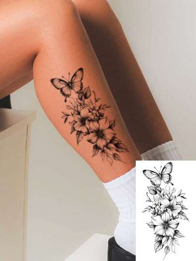 1pc Reusable Temporary Tattoo Sticker, PVC Arm Floral Tattoo, Minimalist Ink Flower Design, Suitable For People For Daily Use