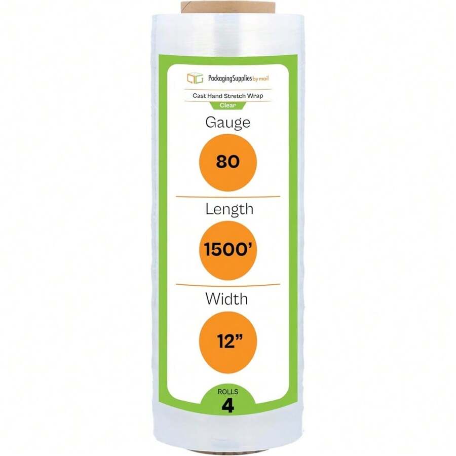 PSBM Stretch Wrap, 4 Pack, 18 Inch X 1000 Feet, 120 Gauge, Clear Plastic Cling, Cast Hand Stretch Film Rolls For Packaging Moving Packing Pallets - 12 inch x 1500 feet - Xem 1
