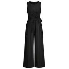 Mono informal con cuello redondo y amarre, empalmado de pierna ancha, para primavera/verano