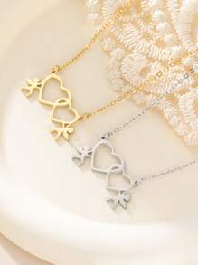 1 pieza Collar con colgante en forma de corazón de Cupido de acero inoxidable para mujer, regalo de pareja con forma de corazón de moda casual - Serie de moda - Ver 1