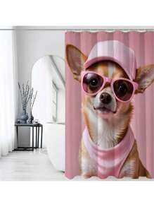 1 Peça Cortina de Chuveiro Estampada de Cachorro Fofa e da Moda - Poliéster Impermeável, Lavável em Máquina, Com Ganchos, Adequada para Todas as Estações Volta às Aulas