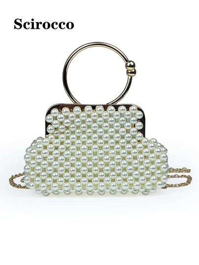 1pc Pearl Beaded Handbag & Shoulder Bag, Versatile Clutch Wallet Purse Perfect For Bride, Wedding, Dance, Party Events