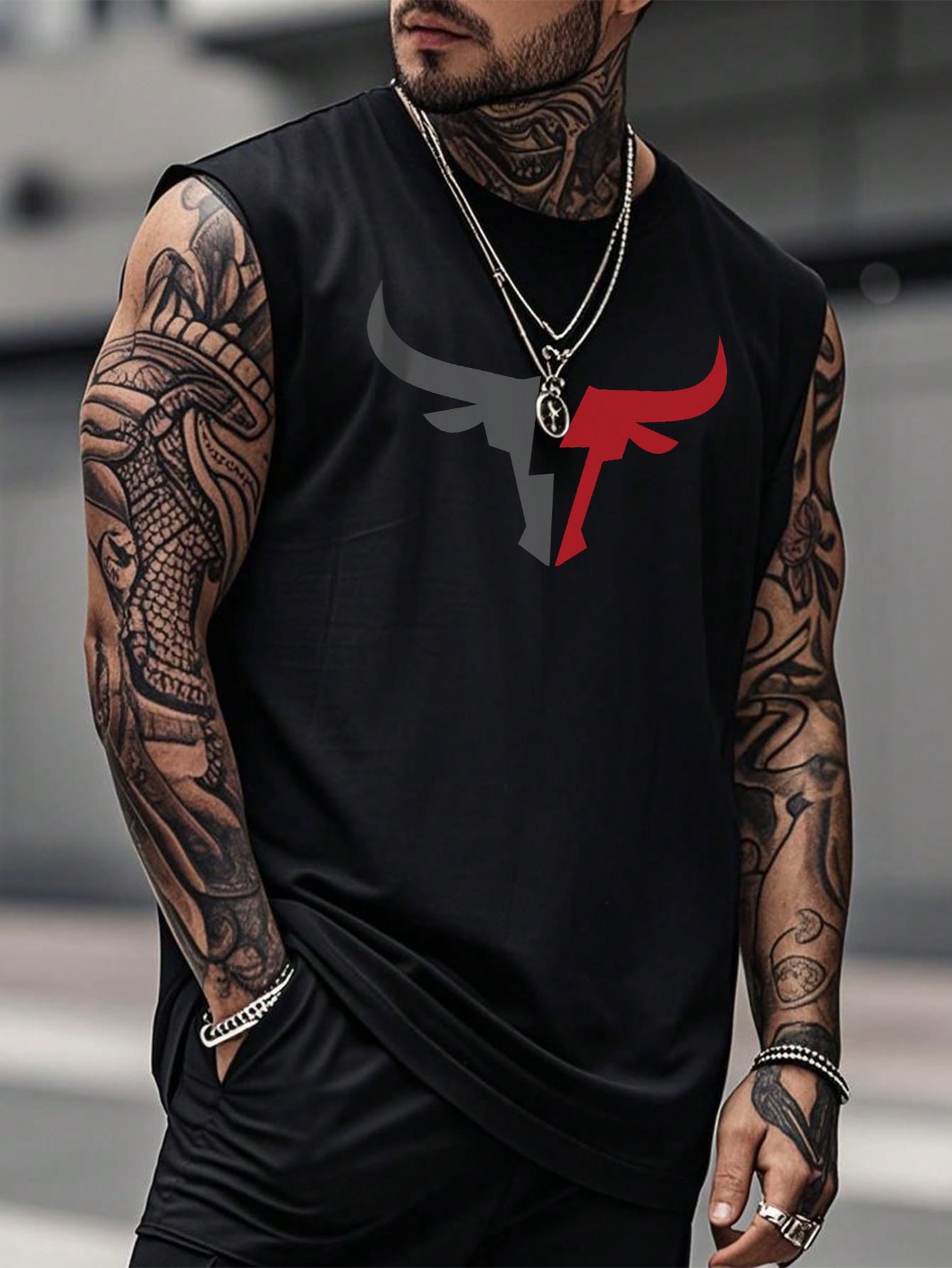 Men's Fashionable Slim Fit Printed Sporty Tank Top, Summer