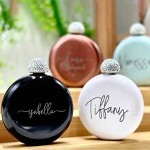 1 Piece Stainless Steel Mini Flask, Bridesmaid Gifts, Personalized Rhinestone Lid Flask, Round Bridesmaid Flask 5oz, Customized Engraved Bridesmaid Proposal Gift, Wedding Party Gift, Unique Bridesmaid Gift Idea,Multi-Functional, ,Ornamental,Reusable,Exquisite,Stylish,High-Quality,Colorful,Modern,Custom,Personalized,Unique,Ideal Gifts For Him,Ideal Gifts For Her,Home Refresh,Customized Flagon,Home & Living,Haunt Your Home,Souvenirs,Chic Design - Multicolor - View 3