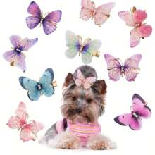 6 件随机颜色宠物猫狗蝴蝶发夹，可爱发夹发饰，适合全年宠物