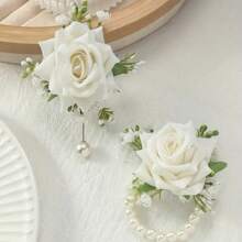 2 pezzi Set elegante di corona di rose e corsage da polso, adatto per eventi scolastici, feste, decorazioni per matrimoni, regali di compleanno estivi, accessori per il rientro a scuola, decorazioni per la stanza