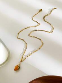 Monlansher 1 pezzo Collana da donna in acciaio inossidabile con pendente fatto a mano a goccia di smalto a forma di frutta, design alla moda, fresco e carino, stilosa e versatile per uso quotidiano