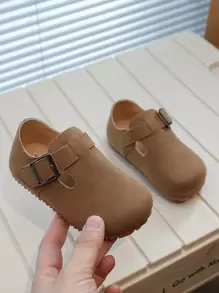 1 Pair Kids Round Toe Non-Slip Soft Sole Hook And Loop Strap Casual Flat Shoes, Minimalist Style For Daily Wear, Suitable For Spring & Autumn - Camel - View 2