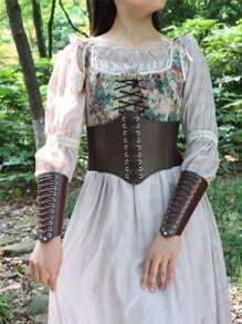 3件套中世纪维京宽腰带PU皮革腕带护腕，文艺复兴时期维京角色扮演服装配件 - A - 查看 8