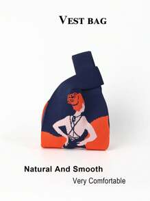 女士卡通针织无袖背心手提包，方便办公室和旅行的腕带包 - 彩色 - 查看 10