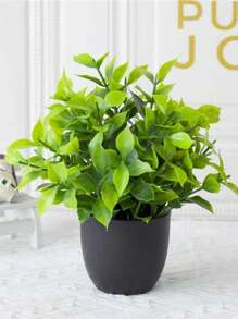 1pc Black Flowerpot Simulation Plants With Small Artificial Plants, Including Indoor Home Decoration, Office, Bathroom And Bedroom Flowerpots, With Plastic Eucalyptus And Miniature Wheat Grass Plants, Which Are Very Suitable For Indoor Desk Artificial Plant Decoration, Valentine's Day And Gifts Birthday Graduation