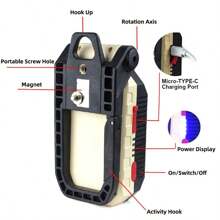 1pc Portable Outdoor Magnetic Hook Emergency Car Repair 4 Modes Super Bright LED Work Light, USB Rechargeable, Long-Lasting, Foldable Flashlight, Suitable For Outdoor Camping