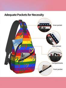 Flag Rainbow Men's Fashion Chest Bag, Shoulder Bag, Crossbody Bag, Sports Bag, Travel Bag, Suitable For Daily Travel, Business, Work, Campus, Etc., The Perfect Holiday Gift Suitable For Teen Summer Casual Outdoor Athletic Or Vacation Travel Or Graduation Gifts Or Birthday Dress Accessories