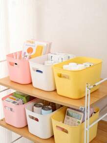 HOUSHELIF 4pcs Plastic Storage Boxes, Desktop Stationery Organizer, Multi-Functional Storage Bins, Suitable For Books, Cosmetics, Snacks, Underwear, Kitchen Essentials, With Handles Dorm Storage Baskets, Bathroom Storage Baskets, Back To School Supplies, Kitchen, Kitchen Accessories - White - View 7
