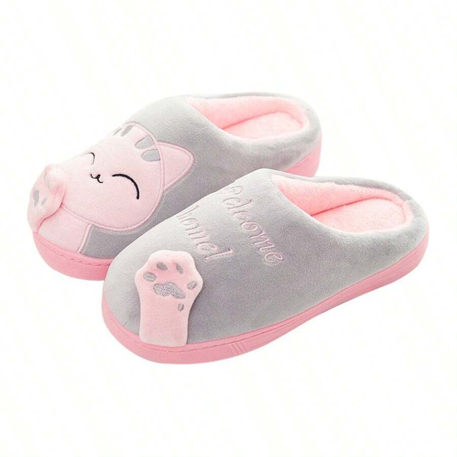 Cute Cat Comfy Slippers + Protective Bag - Grey - View 1