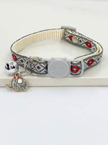1pc Embroidered Butterfly Pattern Pet Collar Pendant With Bell Decoration And Adjustable Cat Face Buckle, Suitable For Small Dogs And Cats