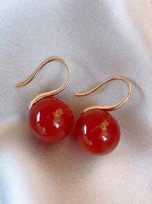 1 Pair Vintage Faux Pearl Red Copper Earrings, Suitable For Women For Daily Wear And Festivals - Red - View 6