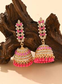 1 par de Pendientes con Cubic Zirconia y Rhinestone de estilo bohemio, adornados con cuentas y flecos, joyería para los oídos adecuada para uso diario de mujeres, bodas, fiestas y regalos de festivales