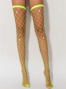 女士水晶丝袜，性感闪亮过膝长袜，钻石网眼紧身裤，大菱形网格图案紧身裤，春夏热销 - 彩色 - 查看 4