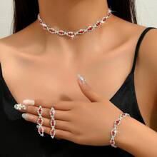 Juego de 4 piezas, accesorios de joyería europeos y americanos, accesorios de moda, pulsera exquisita, accesorios para fiestas, regalos de cumpleaños, regalos de fiesta, regalos festivos, joyería nupcial, conjunto de collar, pulsera y pendientes nupciales y de boda