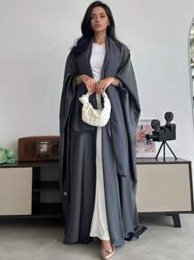 1 pieza Vestido musulmán casual y elegante para mujer, vestido musulmán con cárdigan de satén mate tipo murciélago, clásico y versátil
