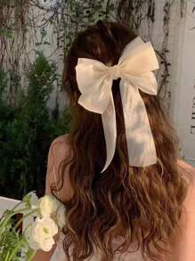 1 buc bej, plasă strălucitoare, cu 3 straturi, cu fundă, extra mare, cu panglică ondulată, elegantă, delicată, accesoriu de păr de primăvară, toamnă, chestii școlare, facultate