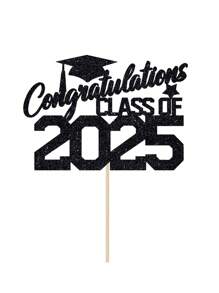 1 件黑色闪光“祝贺 2025 届毕业生”毕业帽蛋糕装饰，适用于毕业派对，装饰庆祝 2025 届毕业生 - 黑色 - 查看 7