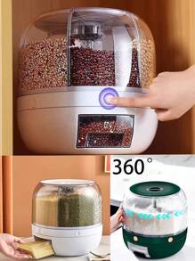 1 pieza Balde multifuncional y giratorio para almacenar cereales y granos con compartimentos, recipiente hermético para arroz y granos para la cocina, decoración y almacenamiento