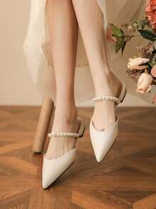 Women's Elegant Fashion White Pointed Toe Lace-Up High Heel Sandals, Suitable For Wedding, Party, Holiday, And Casual Daily Wear