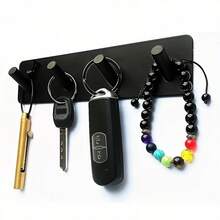 Wall Mounted Key Holder, Self-Adhesive Wall Key Hook, Stainless Steel Wall Hanging Key Rack, Suitable For Kitchen, Bathroom, Hallway - Black/Silver