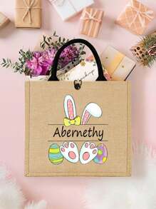 Customized Personalized Tote Bag With Easter Bunny And Name, Gift Bag, For Easter Egg Hunt, Custom Easter Party Favor Bag - Multicolor - View 2