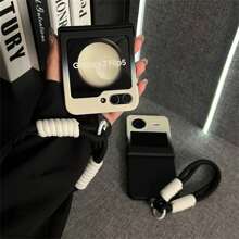 奢华黑灰渐变手机壳，带防丢腕带，兼容三星 Galaxy Z Flip 5/6/Z Flip6/ZFlip 5/Zflip6/Zflip5/Flip4/Flip3，防震后盖，兼容摩托罗拉，防水、防震、防刮擦