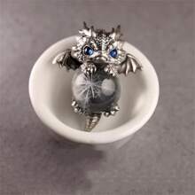 1pc Vintage Silver Chinese Blue Dragon Pendant Necklace, Cute Small Dragon Choker Necklace, Hiphop Jewelry Gift