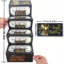 1 个惊喜生日现金礼品信封，带 6 个插槽 - 优雅的黑色和金色设计，男女通用的节日钱夹，适合任何生日庆祝活动，独特的纪念品，现金礼品展示 | 优雅的礼品信封 | 精美的纪念品，适合母亲节、伴娘礼物、毕业礼物、生日礼物、结婚礼物、生日、新娘、婚礼