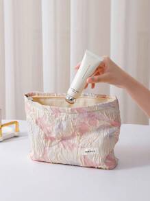Bolsa de cosméticos de moda Y2K, 1 pieza/Set bolsa de maquillaje de viaje casual con estampado floral rosa y blanco, organizador de cosméticos grande y pequeño, bolsa de aseo para mujer, monedero, portalipos, gafas, teléfono, soporte para pinceles, clutch para primavera/verano